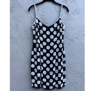 VTG Oleg Cassini Black Tie Mini Dress Sequin Polka Dot Formal Party Sparkle Glam